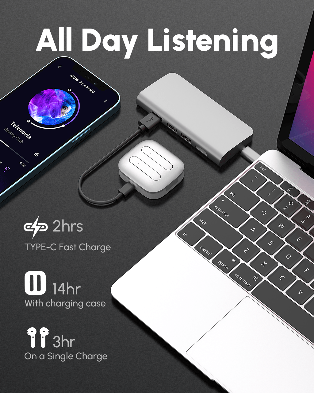 Wireless Earbuds Half-in-Ear Design with Metallic Case & IPX5 Waterproof (Black & Sliver)