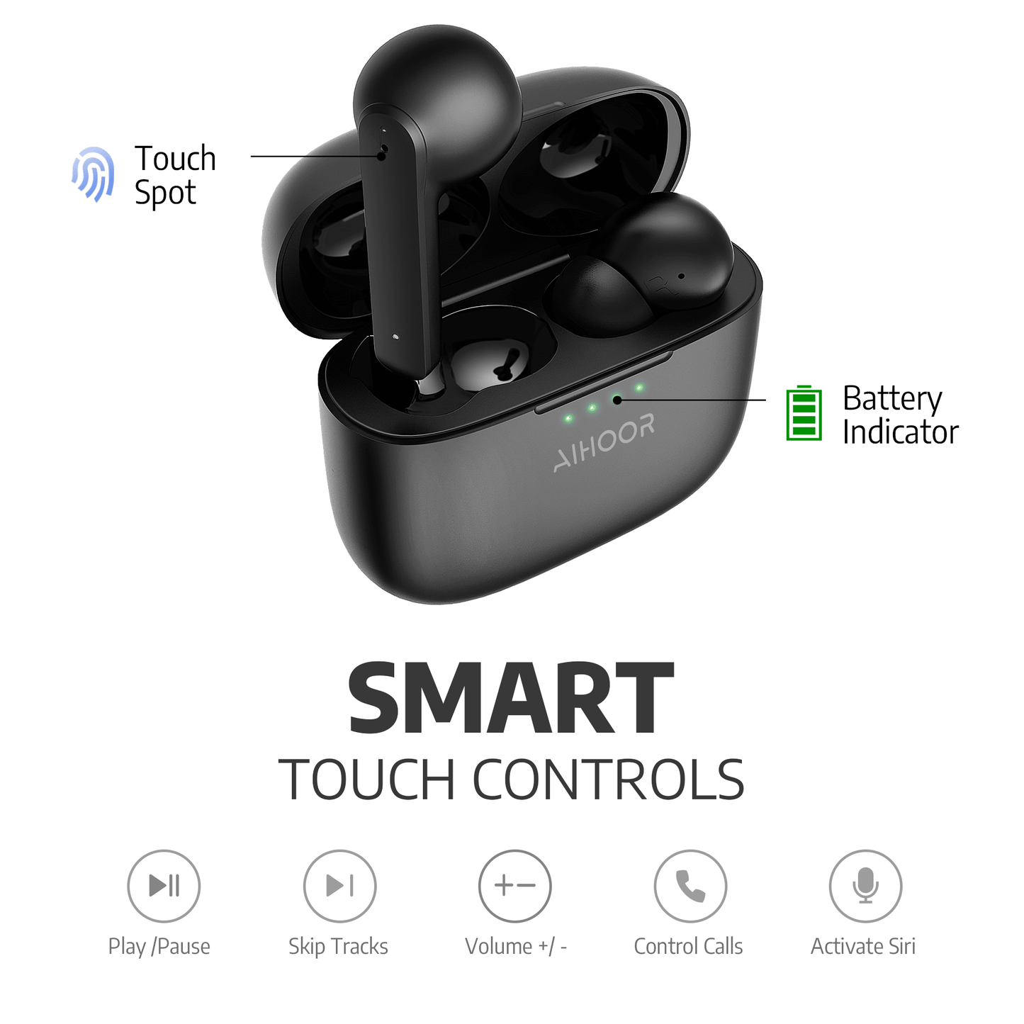 AIHOOR A1 - Wireless In-Ear Earbuds with Active Noise Cancellation (ANC) and Charging Case