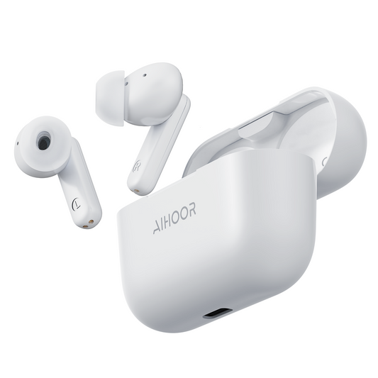 AIHOOR A2 Pro - Wireless Earbuds with ANC&ENC&Wireless Charging, Bluetooth 5.2 in-Ear Headphones with Extra Bass,White