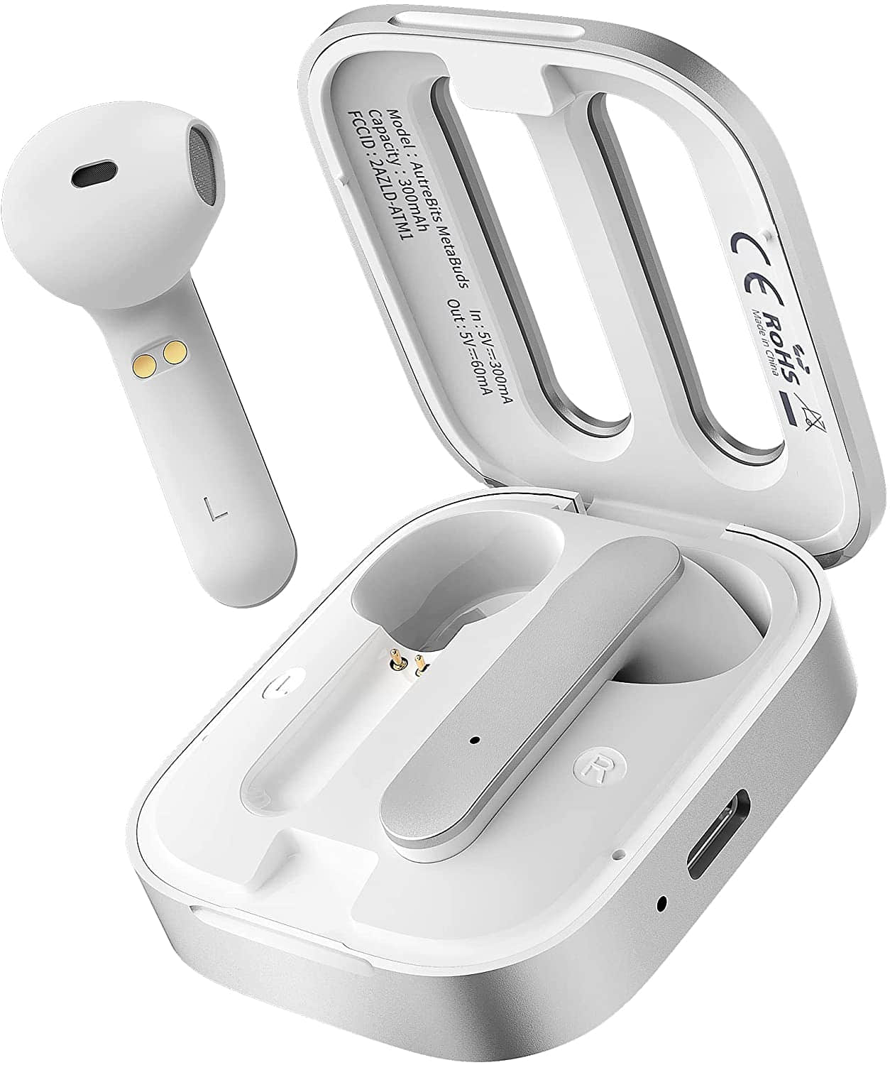 Wireless Earbuds Half-in-Ear Design with Metallic Case & IPX5 Waterproof (Black & Sliver)